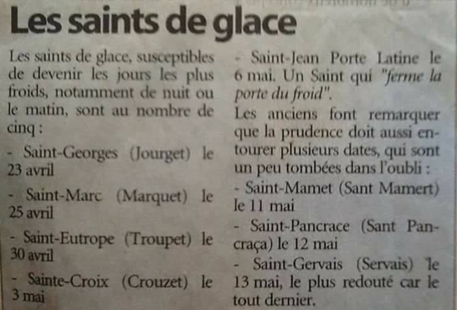 le gel et les saints de glaces site 1
