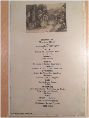 menu mariage 1927